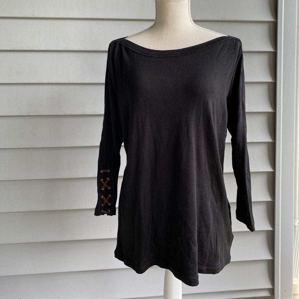 Chaps long sleeve tee with braided sleeves
